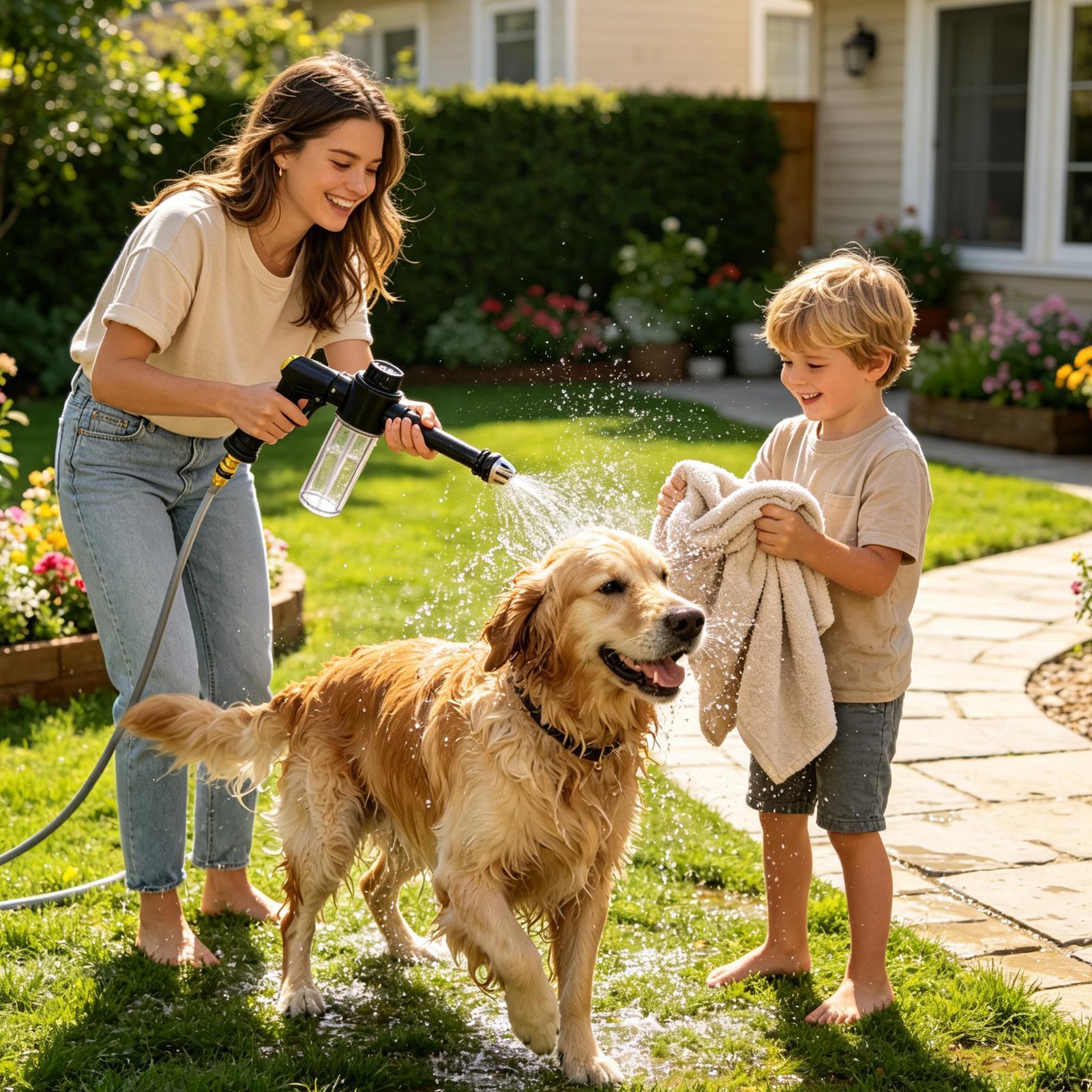 Garden Hose Nozzle - Tuinslangspuitmondstuk met schuimfles, verstelbare kop, slangspuit